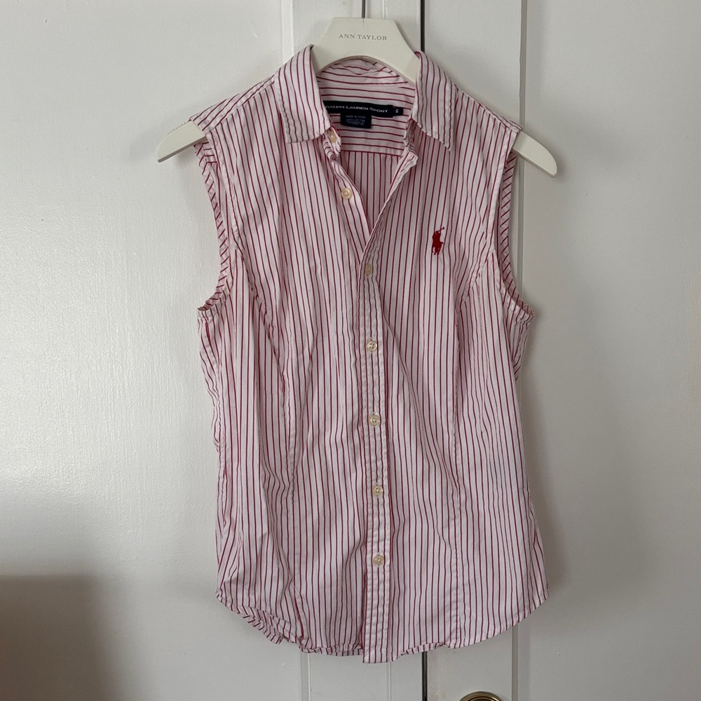Ralph Lauren Pink Striped Sleeveless Blouse